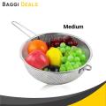 Strainer for Rice Fruit Vegetable with Long Handle Stainless Steel - Silver Medium Size. 