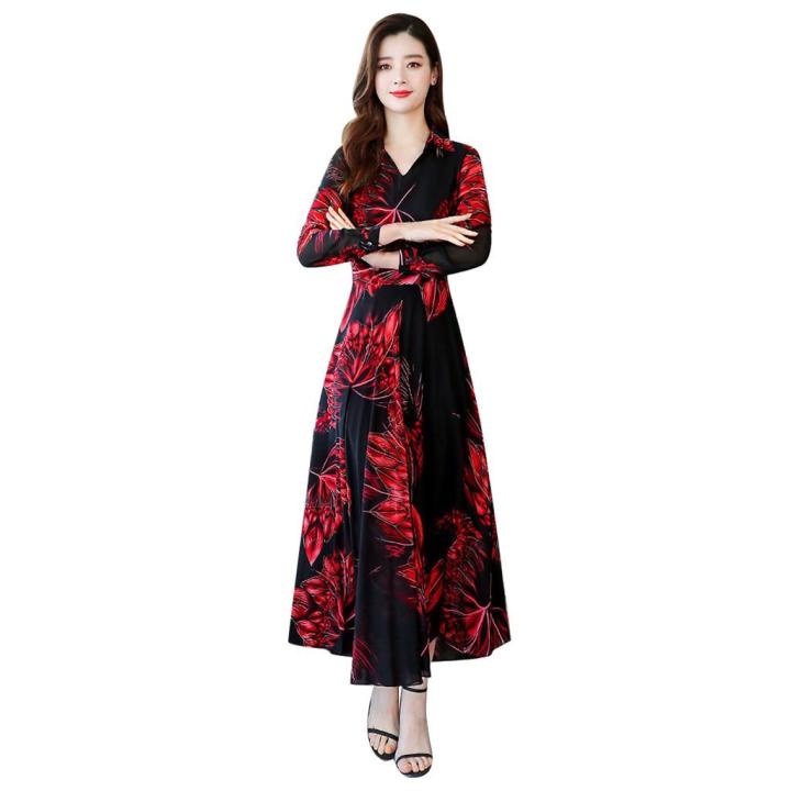 V-Neck%20Long%20Sleeve%20Long%20Ladies%20Floral%20Print%20A-line%20Casual%20Women%20Dresses%20-%20Image%205