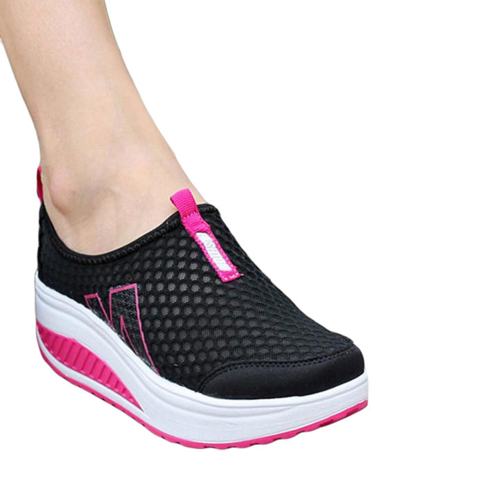 【ALLGOOD】Fashion Platform Shoes Women Loafers Breathable Air Mesh Swing Wedges Shoe