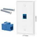 4x Cat6 Ethernet Wall Plate Outlet 1 Port RJ45 Network Female To Female Keystone Wall Coupler Jack Plate White & Blue. 