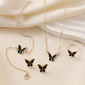 1Set Fashion Exquisite Simple Versatile Butterfly Necklace Bracelet Earrings Ring For Women Girls Wedding Party Jewelry Set Gift BYJ. 