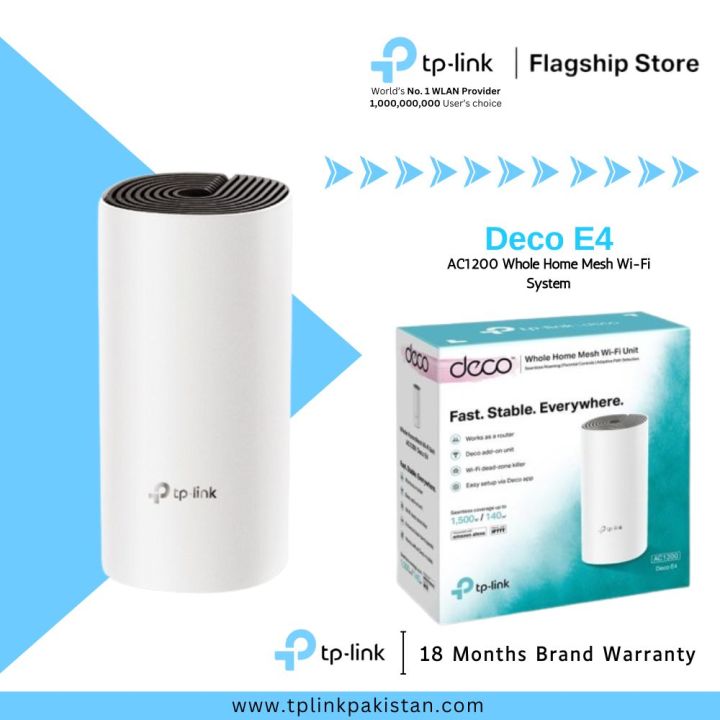 TP-Link Wi-Fi Deco E4 ( 1 Pack / 2 Pack / 3 Pack ) AC1200 Dual Band Whole Home Mesh Wi-Fi System - 18 Months Brand Warranty