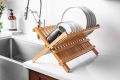 Bamboo Draining Rack Dish Drainer Plate Wooden Folding Washing Up Counter Sink. 