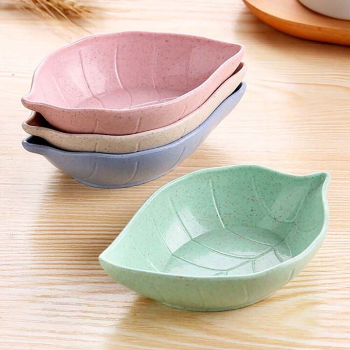 8pcs Tiny Leaf Shape Plates Portable Food Snack Dip Sauce Seasoning Tray