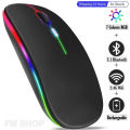 Ultra Slim Dual Mode 5.1 Bluetooth mouse Rechargeable Battery Gaming RGB USB Wireless Optical Mouse With Silent Clicks Black 2.4G Backlit Mice - Plug and Play. 