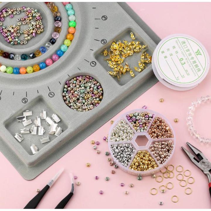 Gray Flocked Bead Board For DIY - Jewelry Making Organizer Tray Design Craft Measuring Tool Accessories
