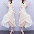 Women Elegant Party High Waist Short A e Sundress ral Leisure Puff Sleeve White Long Dresses. 