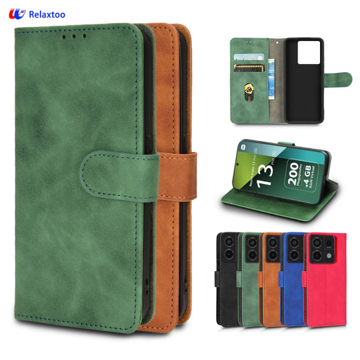 Relaxtoo For Xiaomi Redmi Note 13 and Note 13 Pro and Note 13 Pro Plus 4G 5G Luxury Skin Feel Leather Flip Case For Note13 Note13Pro Note13ProPlus Wallet Card Slot Stand Book Cover With Lanyard Impact Resistant