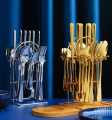 24 Piece GOLDEN Hanging Cutlery Set & Holder/Stand, Elegant Life Cutlery Set, Stainless Steel and Mirror Polishing Dinnerware Sets, Multifunctional Use for Home and Kitchen. 