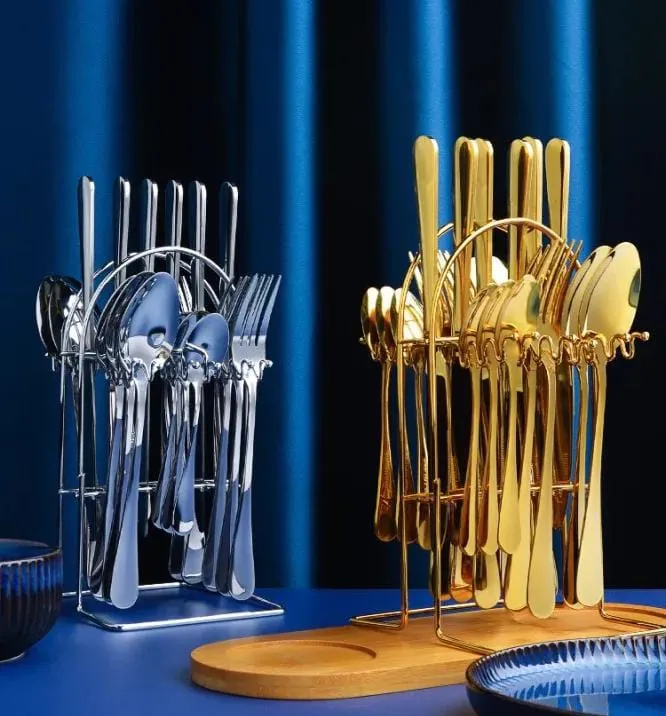 24%20Piece%20GOLDEN%20Hanging%20Cutlery%20Set%20&%20Holder/Stand,%20Elegant%20Life%20Cutlery%20Set,%20Stainless%20Steel%20and%20Mirror%20Polishing%20Dinnerware%20Sets%20-%20Image%202
