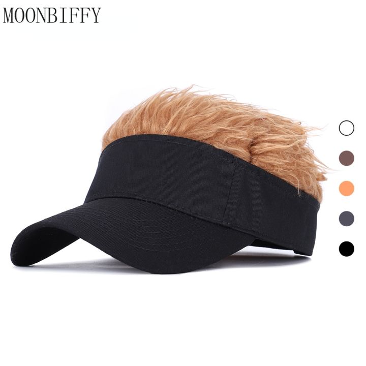 Men Women Casual Concise Sunshade Adjustable Sun Visor Baseball Cap with Spiked Hairs Wig Baseball Hat with Spiked Hair Hat