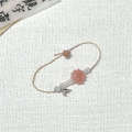 The same new Chinese style pink peony and bamboo leaf handmade woven thin rope bracelet for sweet girls. 