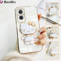 Jizetin for OPPO Reno7 Z 5G / F21 Pro 5G / Reno8 Z 5G Back Cover + Mirror + Hello Kitty Bracket 360 Rotation Luxury Plating Fashion Holder Phone Cases. 
