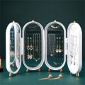 New Foldable 4 Layer Jewelry Organizer with Mirror (Box Packing) - 23.5 x 11.5 x 6.5 cm Jewelry Display Rack Storage Hanging Necklace Earrings Box 4 Doors Foldable Screen Mirror Organizer. 