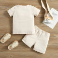 Baby Boys Summer Outfits Contrast Color Short Sleeve Crew Neck T-shirt Tops and Elastic Casual Shorts Set. 