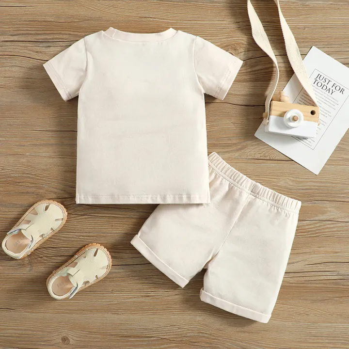 Baby%20Boys%20Summer%20Outfits%20Contrast%20Color%20Short%20Sleeve%20Crew%20Neck%20T-shirt%20Tops%20and%20Elastic%20Casual%20Shorts%20Set%20-%20Image%202