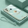 For Vivo Y30 Back Cover with Lanyard Luxury Shiny Plating Maple Leaf Camera Lens Protection Square Edge Bumper Soft Silicone Protective Phone Case. 