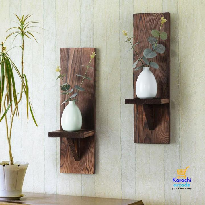 Pack of 2 Wall - Mount Wooden Candle Holders, Wall Sconce wooden Candle Holder, , Rustic Wall Decor Floating Shelves
