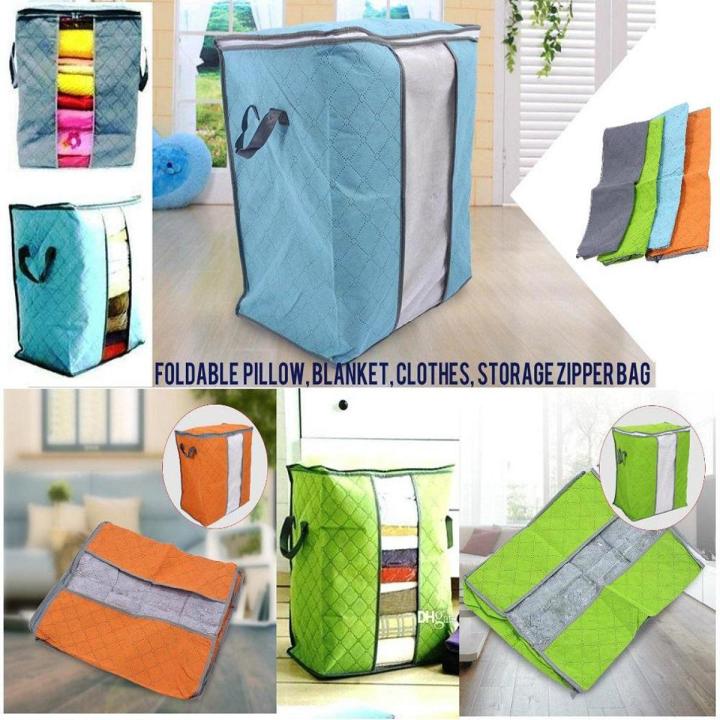 Durable Foldable Pillow Blanket Clothes Storage Zipper Bag Case Organizers Closet Storage Box 67L Daraz.pk