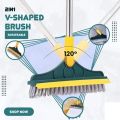 2 in 1 Floor Scrub Brush, V-Shaped Floor Scrub Brush with Long Handle, Bathroom Shower Cleaning Brush Magic Broom Brush 120°Rotating Removable Brush Head for Bathroom, Tiles, Removable Wiper for rooms and windows. 