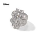 Wholesale Custom Design hip hop iced out brass us dollar ring mens Fine Jewelry cz diamond Rings for men. 