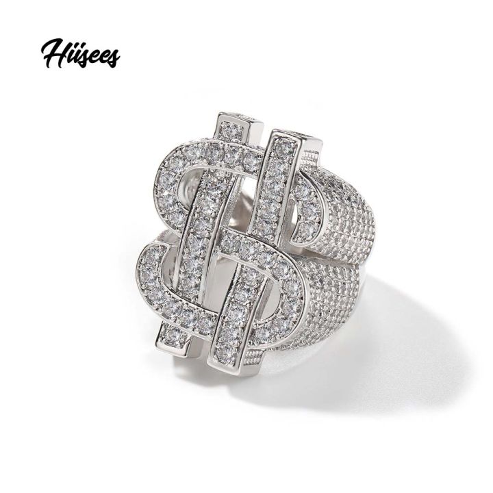 Wholesale Custom Design hip hop iced out brass us dollar ring mens Fine Jewelry cz diamond Rings for men
