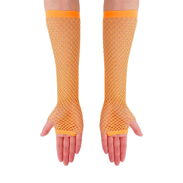 Women Hollow Fingerless Gloves / Coloful Mesh Fishnet Glove / Goth Style Long Arm Sleeves