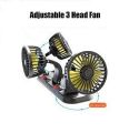 Car Fan Triple-Head Vehicle Fan 2 Speeds 360 Degree Adjust Able 12 V / 0.4 A. Power 5 Watt. 