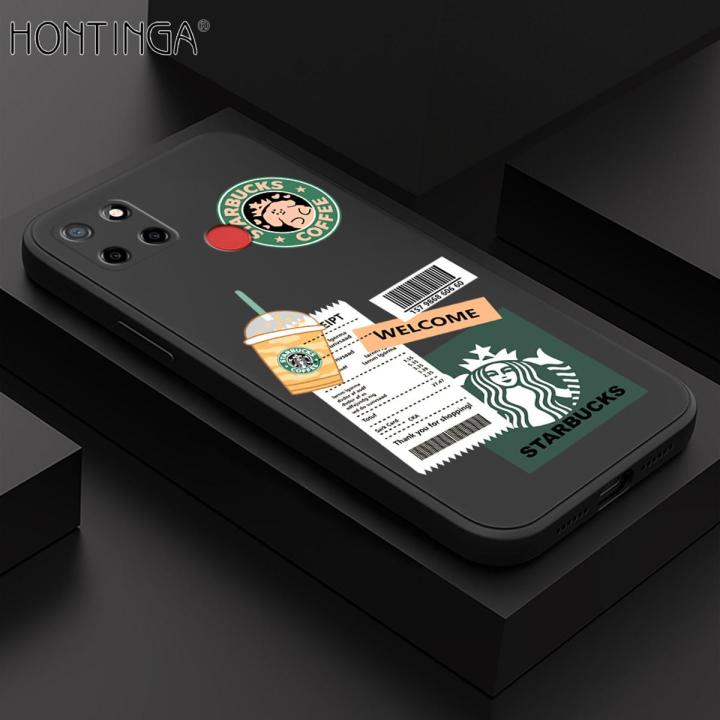 Hontinga for Realme C12/C25/C25S/Narzo 20/Narzo 30A Case New Starbucks Order Phone Case Original Square Liquid Silicone Cases Full Cover Camera Shockproof Protection Case