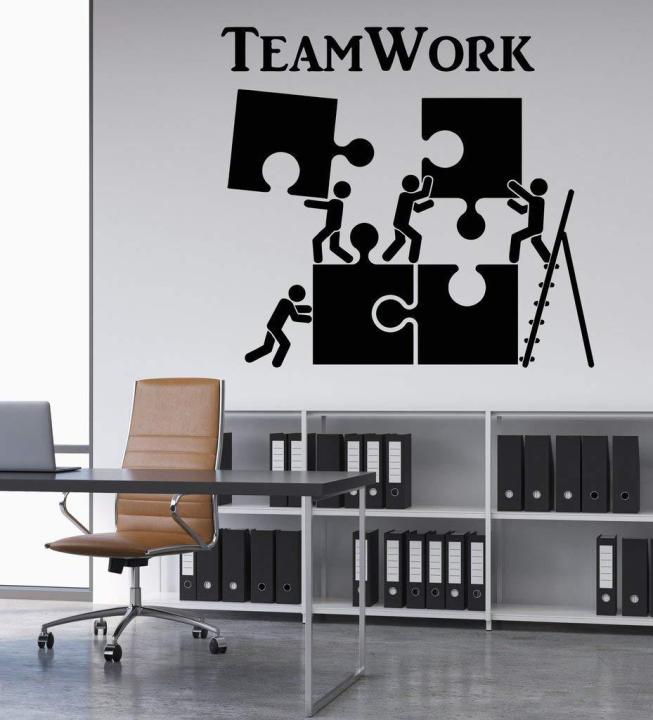 Size: 2 x  2 feet - TEAM WORK Puzzle Workers WALL STICKERS FOR Boys, OFFICE ,INSTITUTION ,CLASS ,HOME interior decoration DECOR LOVERS- Black color  - Lucky Garnet