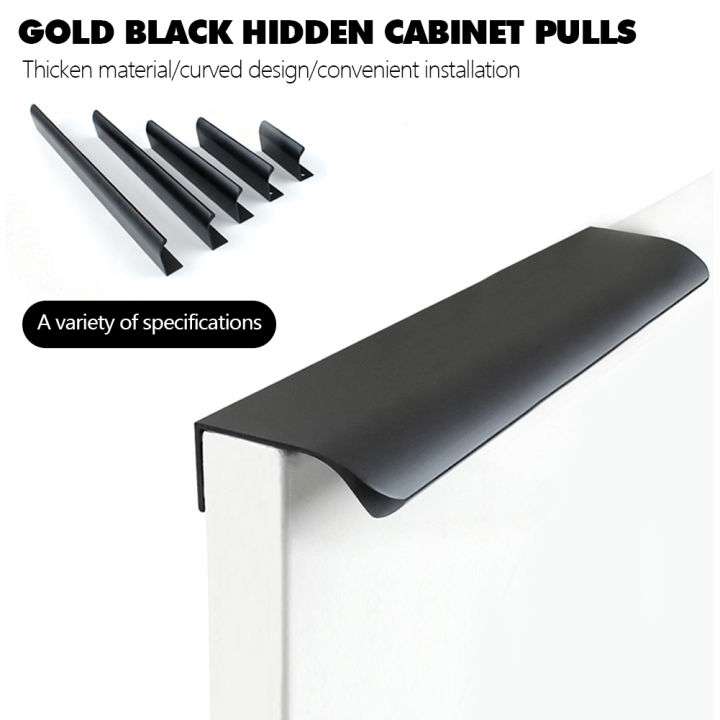 1 Piece Gold Black Hidden Cabinet Pulls Aluminum Alloy Kitchen Cupboard Handles Drawer Knobs Furniture Handle Bedroom Hardware