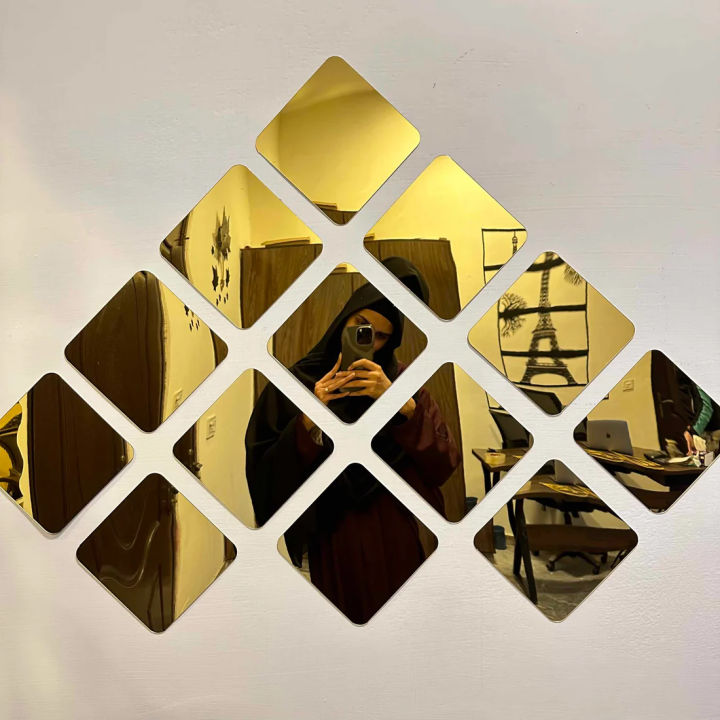 Premium 3D Acrylic Mirror Wall Art Décor Set – Silver & Golden ...