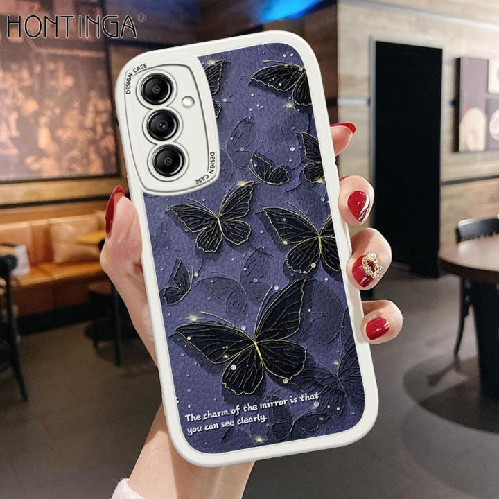 Hontinga for Samsung Galaxy A54 5G Back Cover PU Leather Black Butterfly  Phone Case Soft Silicone Edge Mobile Cover