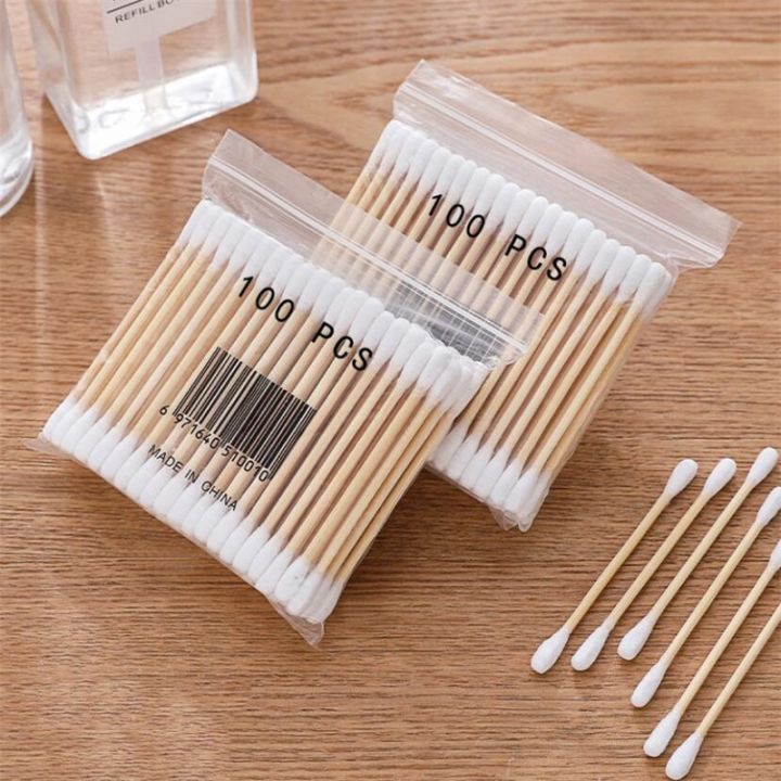 【Good-Love Store】5 Packs Women Beauty Makeup 100% Swab Cotton Buds Make Up Double-head Wood Sticks Ears Cleaning Health