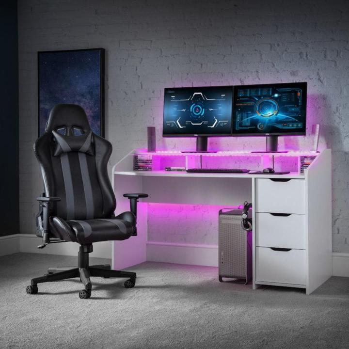 White Wooden Gaming Desk studying , home office desk ,computer table  ,laptop table Gamer desk