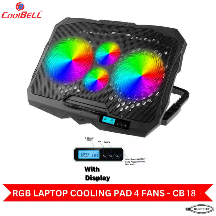 Coolbell%20CB18%20Cooling%20Pad%20For%2014-17%20Inch%20Laptops%20Gaming%20Notebook%20with%202%20large%20Fans%20and%202%20small%20Fans%20USB%20Powered%20Adjustable%20Mounts%20Stand%20with%20LED%20RGB%20Lights%20-%20Image%202