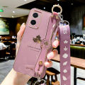 For OPPO A76 Back Cover with Lanyard + Wristband Fashion Shiny Maple Leaf Plating Bumper Stand Holder Case Camera Protection Soft Silicone Mobile Phone Cases. 