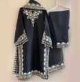 White Embroidered Kurti 3-Piece Suit with Dupatta and Trouser, Free Size, Formal Wedding Wear. 