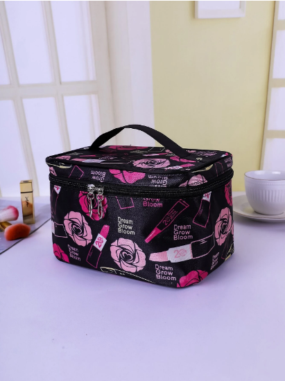 Women%20Makeup%20Bag%20Flower%20&%20Lipstick%20Print%20Zipper%20Cosmetic%20Organizer%20-%20Image%203