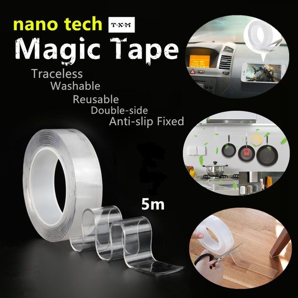 Nano Double Sided Tape Heavy Duty Washable Traceless Double Sided Nano Tape Clear Adhesive Nano Tape for Wall (16.5ft/5m)