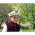 Hunza Traditional Cap for Kids White with Plume Feather. 