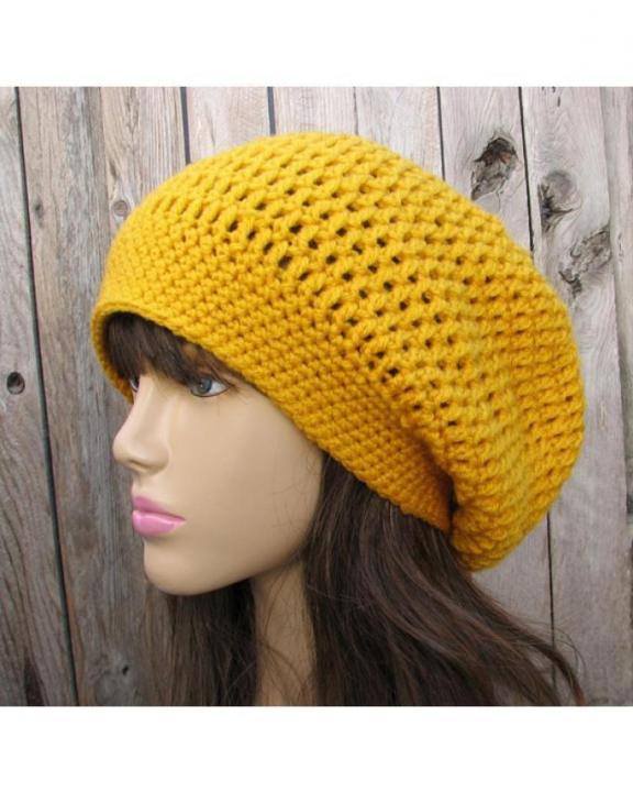 Crochet Slouchy Beanie Wool Cap For Women