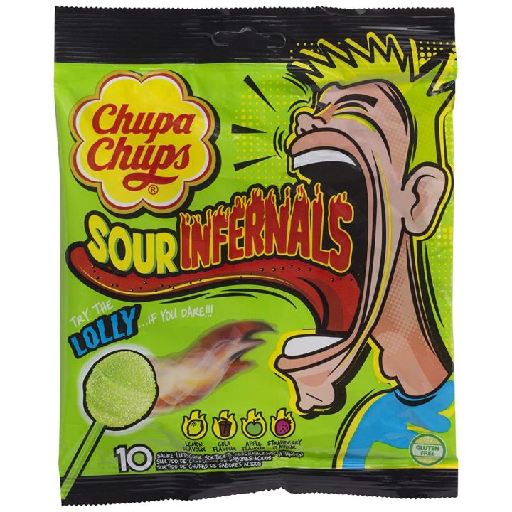 Chupa Chups Sour Infernals 95 gram pouch (10 Lollypops in Pouch)