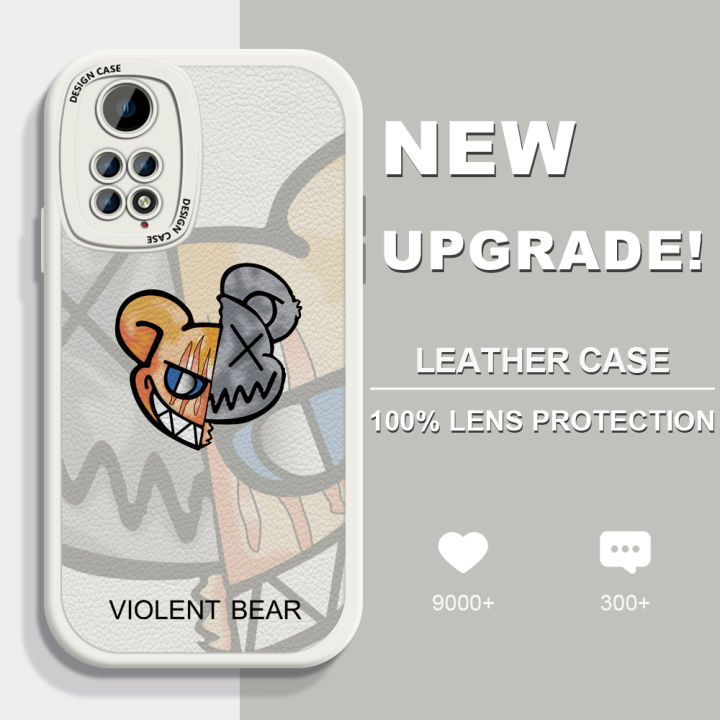 AMORVOR for Redmi Note 11 / Note 11S Back Cover Fashion Style Bear PU Leather Case Soft Silicone Edge Phone Cases