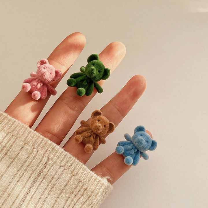 Vintage Flocking Bear Rings -Women Girls Kids Kawaii Geometric Adjustable Plush Animal Finger Open Rings -Trendy Jewelry Gift