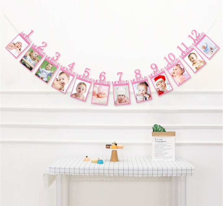 Photo Month Banner for First Birthday  1 to 12 Months Photo Frame Banner for 1st birthday decoration
