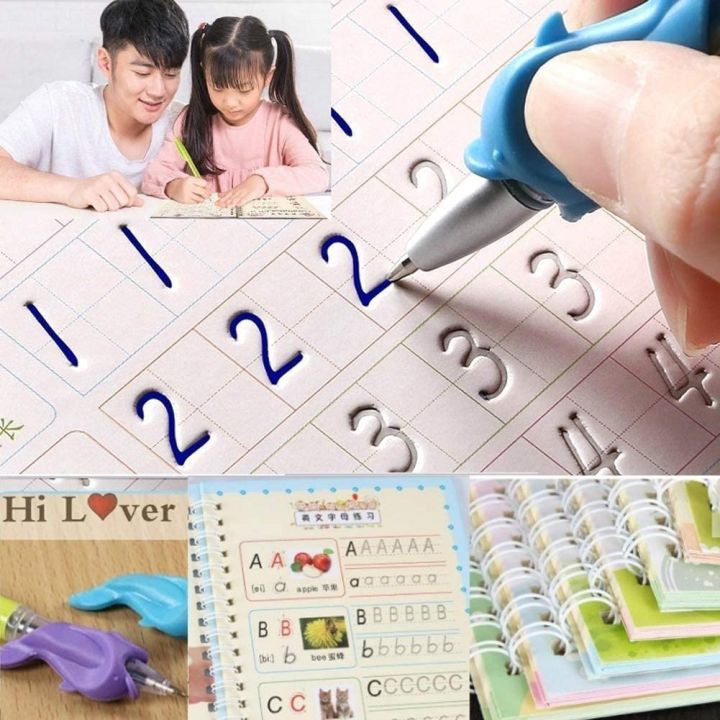 Magic Practice Copy Book for Kids - 4Pcs Magic Book with Pens, Calligraphy Books for Beginners Practice,Magical Reusable Hand Writing Book