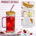 380ML Glass Cup with Wooden Lid and Straw-Clear Tall Coffee Mugs with Handle for Iced Coffee, Tea, Beverages-Aesthetic Cups. 