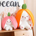 Cross-Border New Arrival TikTok Strawberry Rabbit Strawberry Transformation Rabbit Small Sized Fruit Plush Toy Carrots Pillow Little White Rabbit Doll. 