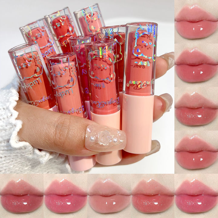 3Pcs Glossy Lip Gloss Moisturizing Dry Resistance Lipstick Woman Sparkling Cartoon Lip Makeup